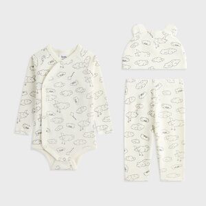 New Kith Baby Printed Ribbed Bodysuit Set - White